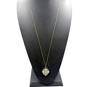 Ann Taylor Necklace Clear Acrylic Rhinestone Statement Gold Tone 36 inches